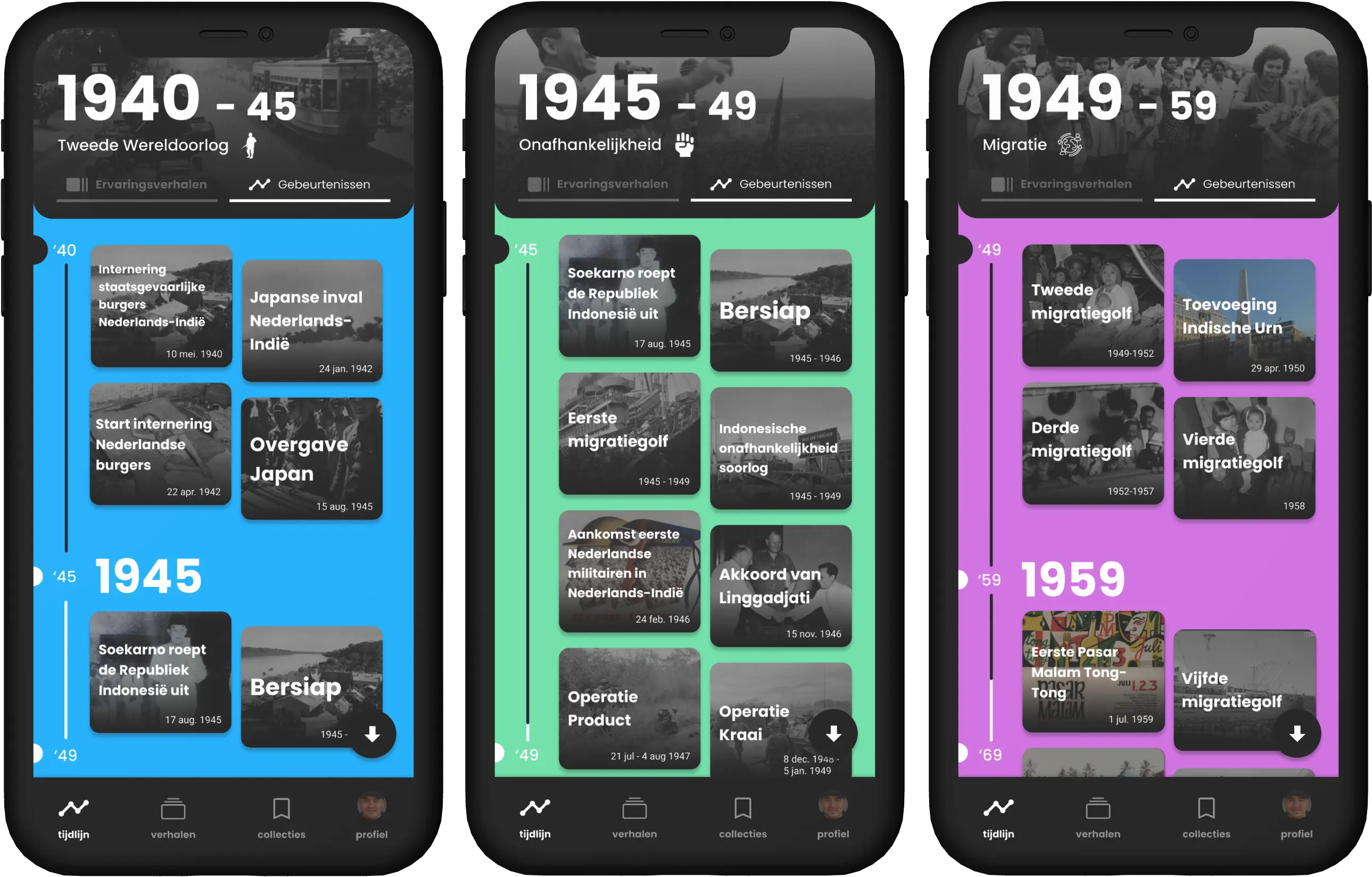 Image of an app prototype I designed called Indisch Zwijgen