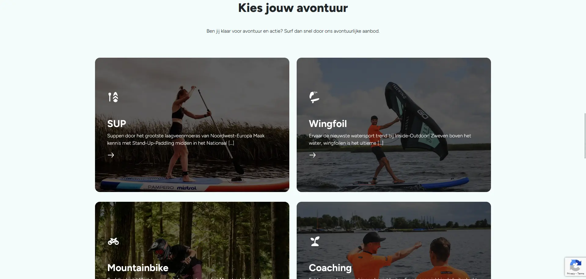A screenshot of the Inside-Outdoor webpage that shows all activity offers