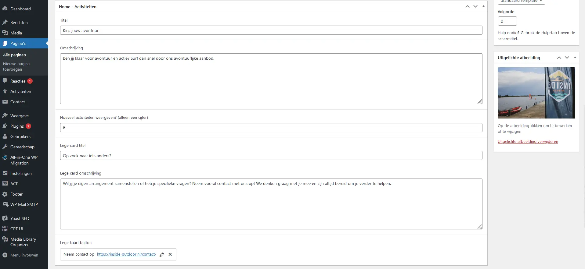 A screenshot of the back-end content management system WordPress